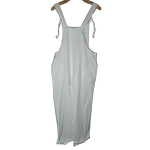Valencia Light Blue Linen Blend Tie Strap Wide‎ Leg Jumpsuit Overalls Women's